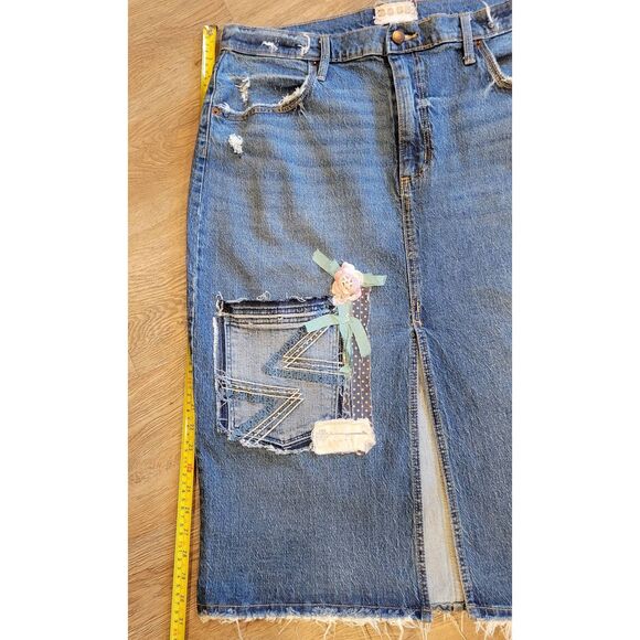 Ooak upcycled patchwork boho Hippie jean skirt size 16 xlg denim - Picture 10 of 12